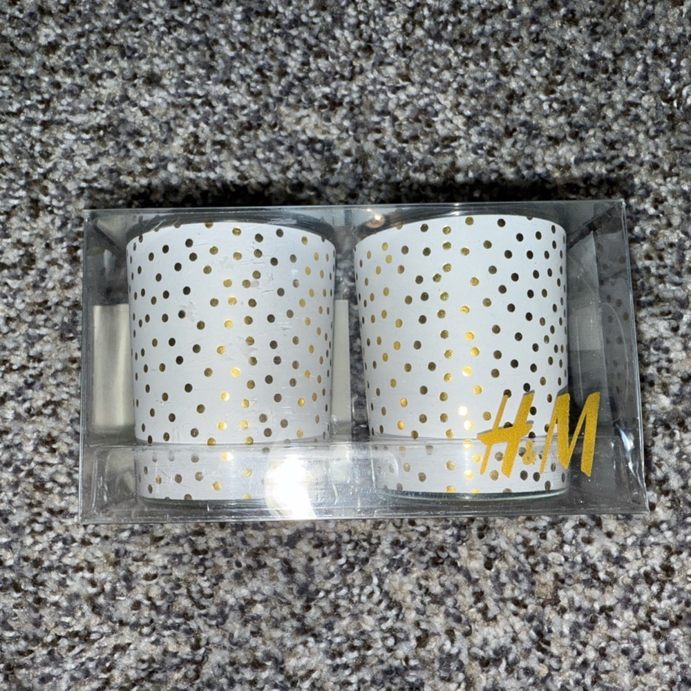 H&M white and gold Polka dots candles NWT